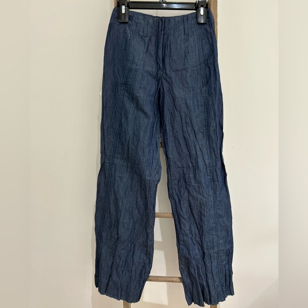 NWT Dondup Denim Blue Pockets Zip Up Wide Flared Leg Women’s Waist Measures 26
